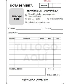 Notas de remisión, Comandas 1/4 Carta  A Color, Perzonalizada.