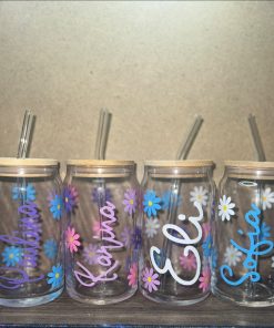 Vaso de vidrio 16 oz personalizado con vinil de corte.